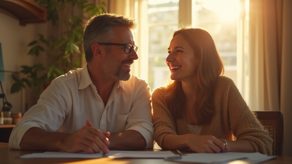 A professional setting where a team is discussing strategies over a table, with a digital funnel graphic displayed on a screen