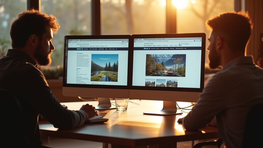 A diverse team of professionals gathered around a table, analyzing landing page data on a laptop