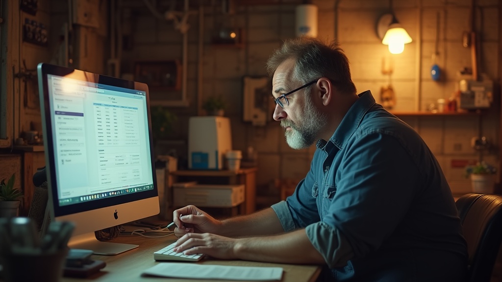 Concerned home service business owner analyzing ad metrics on a computer screen